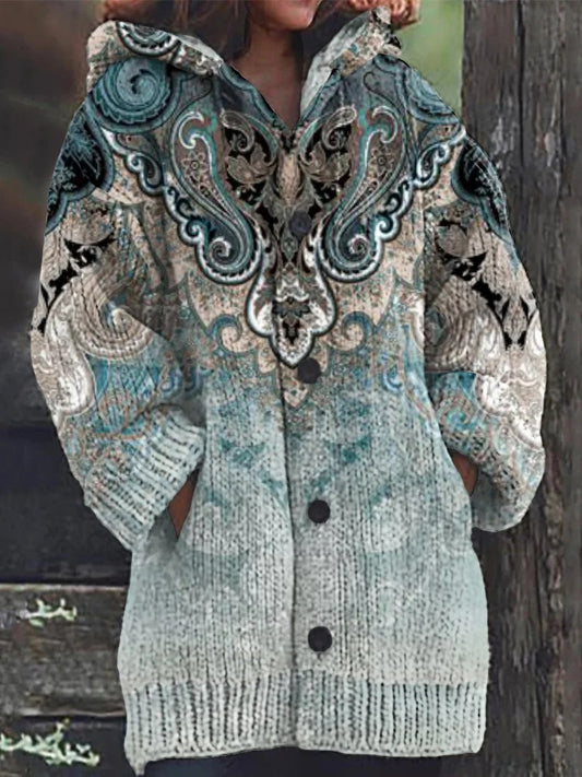 Women's Western Vintage Print Composite Fleece Long Coat