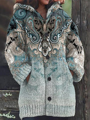 Women's Western Vintage Print Composite Fleece Long Coat