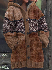 Women's Western Vintage Print Composite Fleece Long Coat