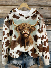 Women's Funny Highland Cow Art Cozy Hooded Sweater