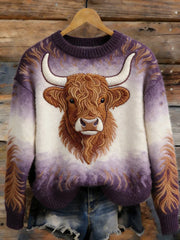 Women's Funny Highland Cow Art Cozy Sweater