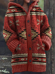 Women's Western Vintage Print Composite Fleece Long Coat