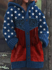 Women's Western Vintage Print Composite Fleece Long Coat