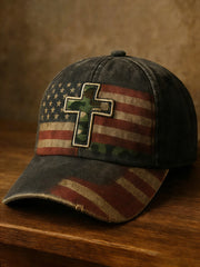 Unisex Vintage Faith Cross Flag Print Hat