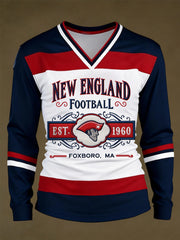 Women's Football Fans Gameday Casual Long-Sleeve V-Neck T-Shirt