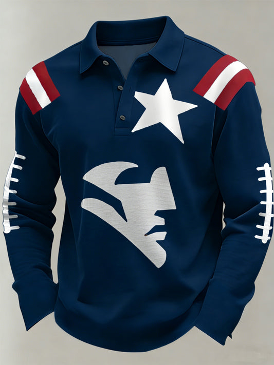 Men's Football Fans Gameday Casual Buttons Long Sleeve T-Shirt