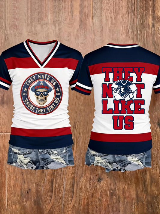 Women's They Hate Us Cause They Ain't Us Gift For Football Fans Gameday Casual V-Neck Tee