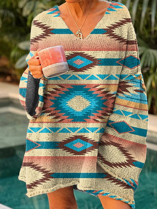 Women's Western Ethnic Aztec Long Sleeve Sweater