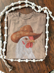 Women's Western Cowboy Hat Chicken Short-sleeved T-shirt
