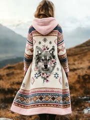 Women's Western Pattern Printed Flannel Long Coat