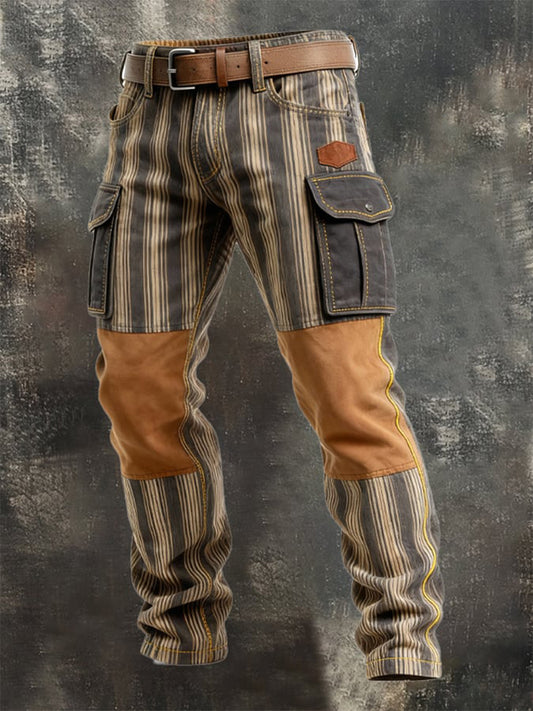 Men's Vintage Striped Pattern Cargo Pants