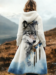 Women's Western Pattern Printed Flannel Long Coat