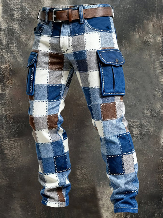 Men's Vintage Plaid Pattern Cargo Pants