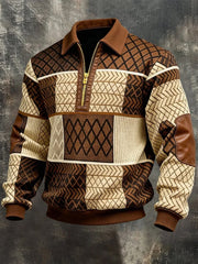 Men's Retro Stripes Print Casual Half-Zip Sweatshirt