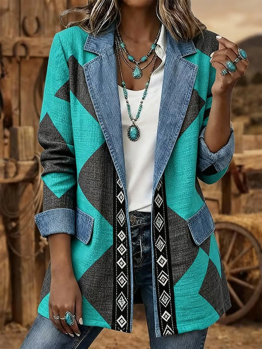 Women's Western Pattern Printed Vintage Blazer