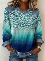 Women's Western Ethnic Aztec Printed Denim Patchwork Top