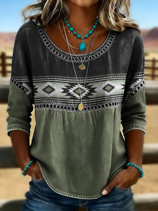 Women's Retro Western Aztec Print Casual Top