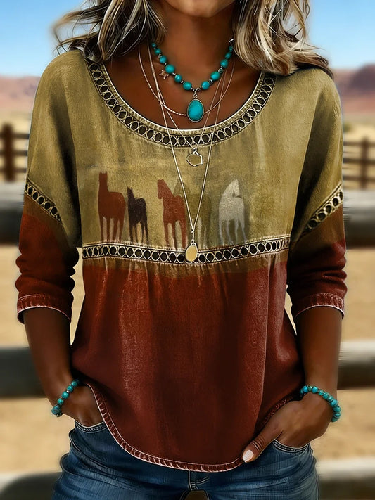 Women's Retro Western Aztec Print Casual Top