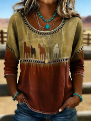 Women's Retro Western Aztec Print Casual Top