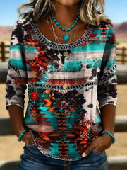 Women's Retro Western Aztec Print Casual Top