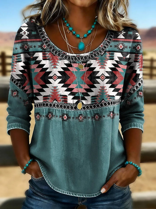 Women's Retro Western Aztec Print Casual Top
