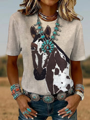 Women's Vintage Horse Art Print Casual Short Sleeve T-shirt