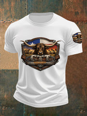 Men's Retro CTT Oil Exploration & Cattle Print Casual Tee