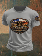 Men's Retro CTT Oil Exploration & Cattle Print Casual Tee