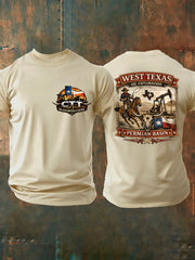 Men's Retro CTT Oil Exploration & Cattle Print Casual Tee