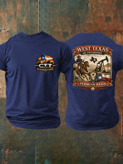Men's Retro CTT Oil Exploration & Cattle Print Casual Tee