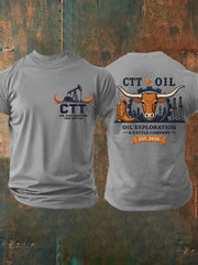 Men's Retro CTT Oil Exploration & Cattle Print Casual Tee