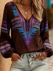 Women's Western Style Plant Flower Printed V-neck Tops