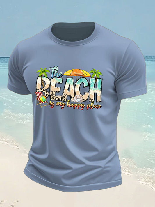 Men's Beach is My Happy Place imitation cotton short-sleeved T-shirt