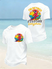 Men's Funny I'm Retired It's 5 O’clock Everywhere Parrot Print Casual Tee