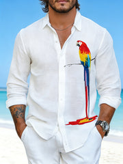 Men's Parrot Print Casual Waffle Shirt