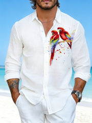 Men's Parrot Print Casual Waffle Shirt