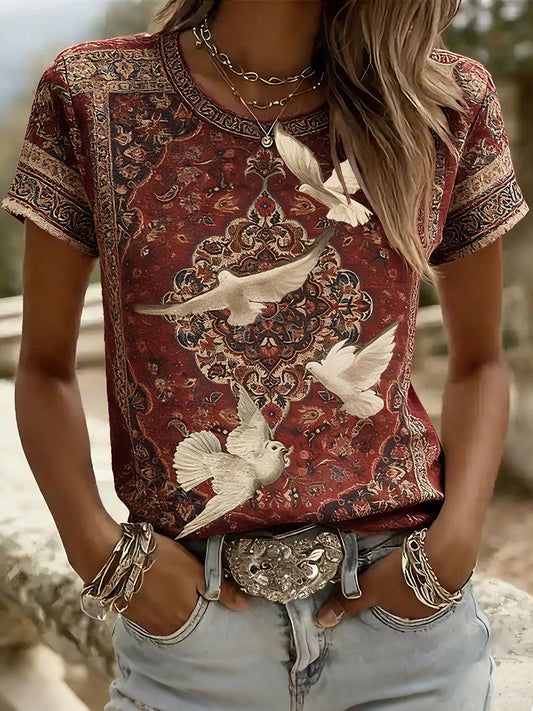 Women's Persian Art Peace Dove Print T-Shirts