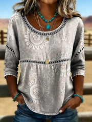 Women's Vintage Western Art Print Casual Top