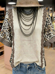 Women's Leopard Print Lace Patch T-Shirt