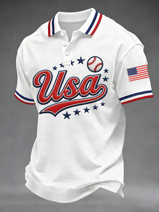 Men's USA Baseball Print Casual Polo