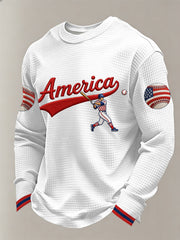 Men's USA Baseball Print Casual Waffle Long Sleeve T-Shirt