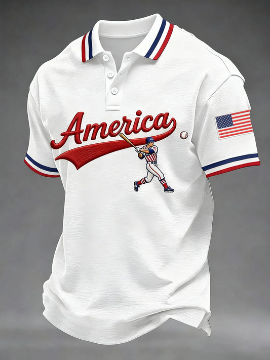 Men's USA Baseball Print Casual Polo