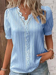 Women's Casual Elegant Lace-Paneled Short-Sleeve Shirt