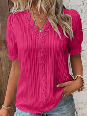 Women's Casual Elegant Lace-Paneled Short-Sleeve Shirt