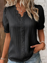 Women's Casual Elegant Lace-Paneled Short-Sleeve Shirt
