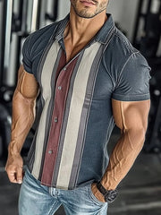 Men's Casual Retro Stripe Graphic Print Short Sleeve Shirt