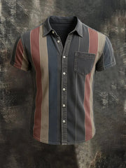 Men's Casual Retro Stripe Graphic Print Short Sleeve Shirt