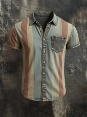 Men's Casual Retro Stripe Graphic Print Short Sleeve Shirt