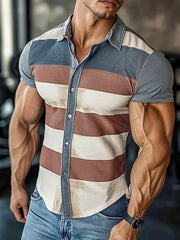 Men's Casual Retro Stripe Graphic Print Short Sleeve Shirt