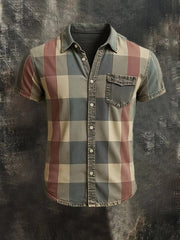 Men's Casual Retro Stripe Graphic Print Short Sleeve Shirt
